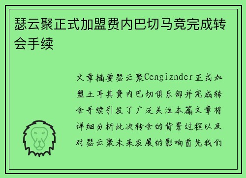 瑟云聚正式加盟费内巴切马竞完成转会手续